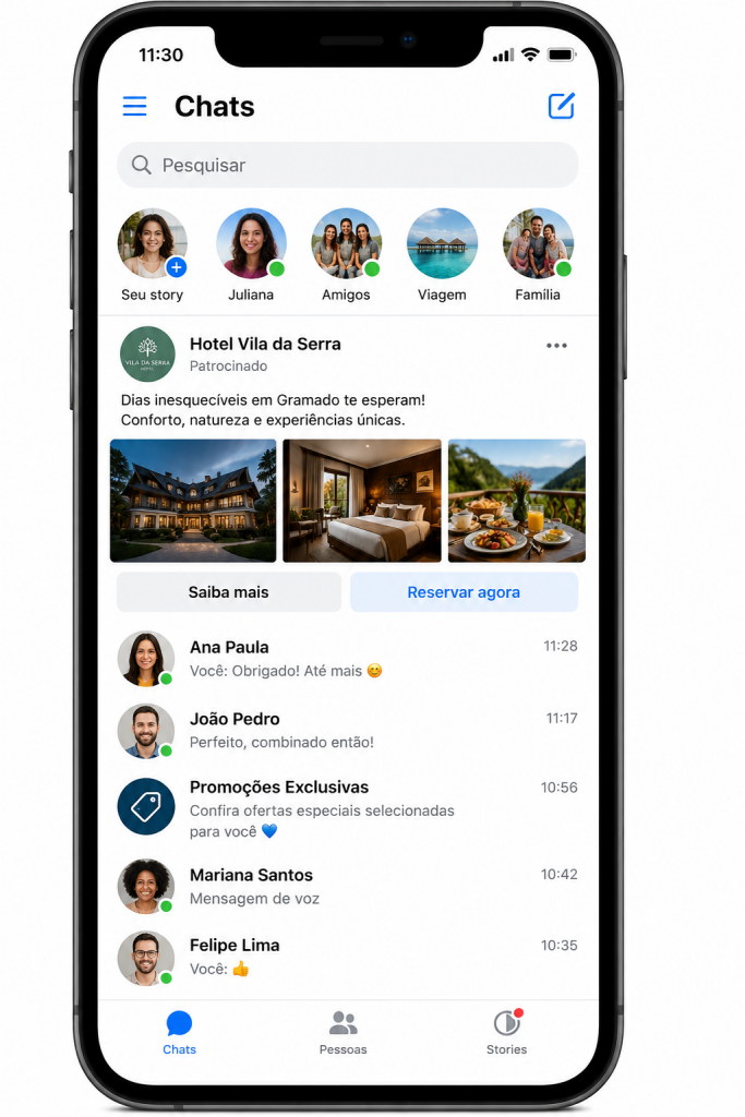 modelo de anúncio no Messenger para pousadas e hoteis